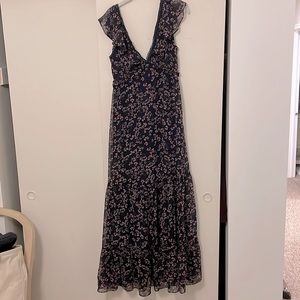 Lulus Darling Daydream Navy Blue Floral Print Ruffled Maxi Dress